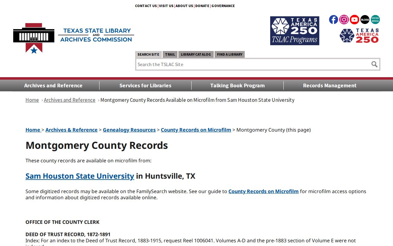 Montgomery County previous residents deed index microfilm reference